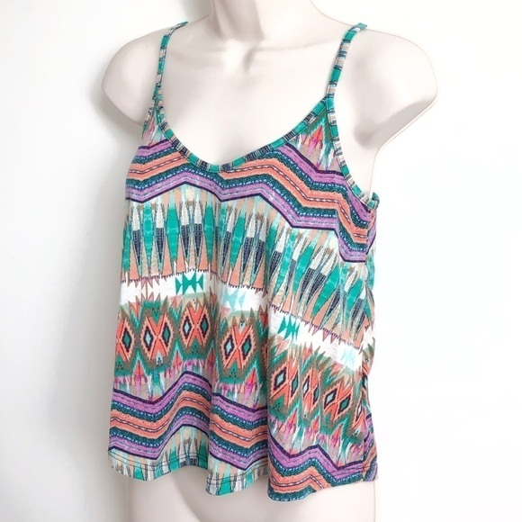 Lush boho Aztec relaxed fit scoop neck tank top - Picture 1 of 8